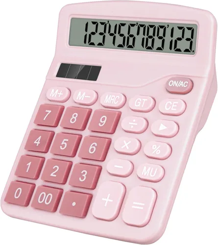 Vista 11 de Calculadora de escritorio, calculadora negra con botones grandes, pantalla LCD grande de 12 dígitos, batería solar y AA de doble potencia