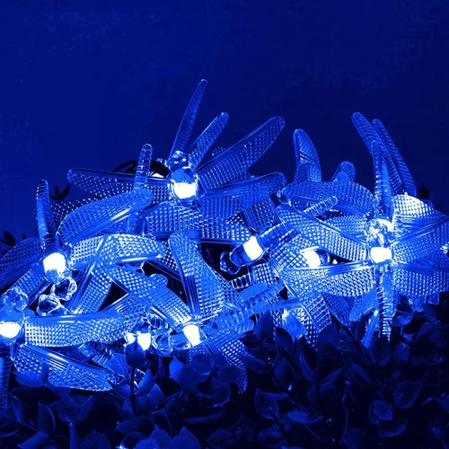 Vista 5 de GONIMY Tira de luces solares de libélula, 30 LED, 21 pies, 8 modos, impermeable, para exteriores, cristal, libélula de hada, iluminación (azul azul)