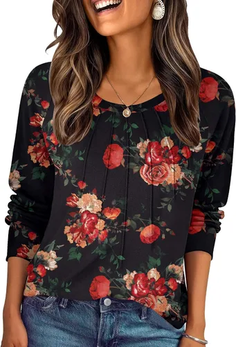 Vista 12 de Zeagoo Blusas de otoño para mujer, camisas de manga larga, blusas casuales de algodón, blusas plisadas elegantes 2025