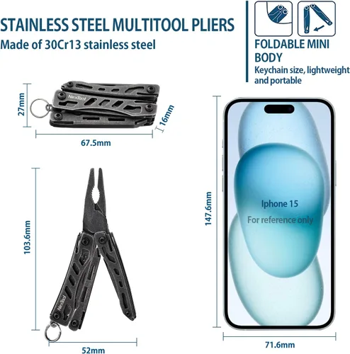 Vista 2 de NEXTOOL EDC Llavero Multiherramienta, Cuchillo de Bolsillo Mini 10 en 1 con Alicates de Punta Fina, Tijeras, Mini Gadgets Útiles y Geniales