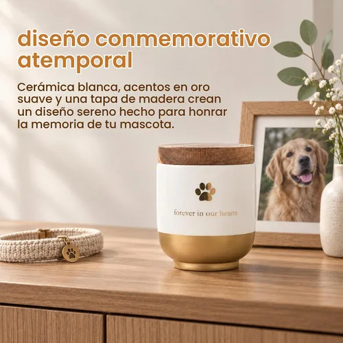 Vista 4 de Pearhead Urna de cerámica para mascotas Forever in Our Hearts, Memorial Urna Gold My Heart