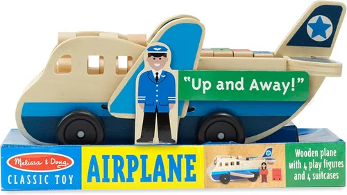 Vista 6 de Melissa & Doug Juego de avión de madera con 4 figuras de juego y 4 maletas