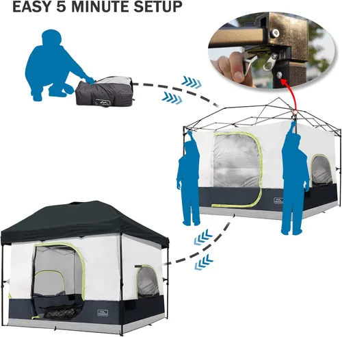 Vista 6 de KAMPKEEPER Tienda interior de campamento para toldo desplegable, convierte el toldo de pierna recta de 10 x 10 pies en tienda de campaña – techo