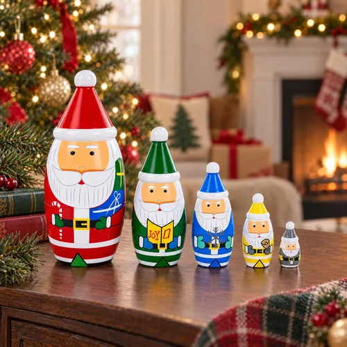 Vista 2 de BestPysanky Juego de 5 muñecas de madera de Papá Noel multicolor de 5.5 pulgadas