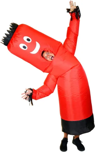 Vista 4 de LookOurWay Air Dancers Disfraz inflable de hombre tubo, loco tubo inflable que se agita, disfraz de Halloween, tamaño para adultos, rojo