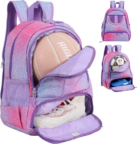 Vista 24 de Mochila de baloncesto para hombres y mujeres con compartimento para pelota y zapatos, capacidad de 30L, ligera y transpirable, mochila de fútbol