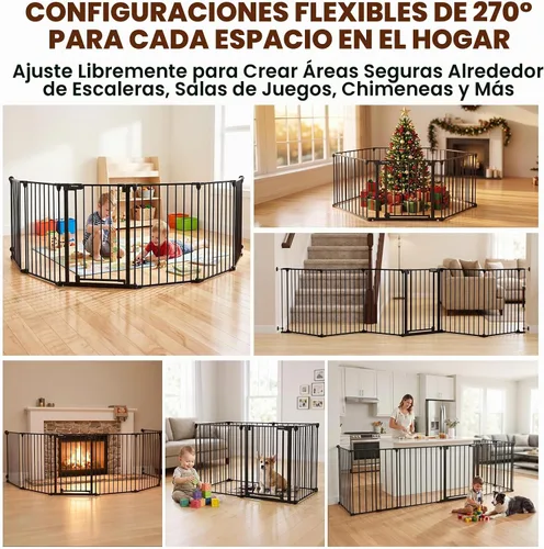 Vista 8 de Puerta extra ancha para bebés de 150 pulgadas, puerta de seguridad infantil para patio de juegos, puertas para perros con puerta de cierre
