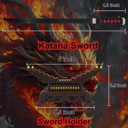Vista 4 de Beego Kill Demon Sword - Juego de construcción de espada negra Tanjirou de 19 pulgadas con soporte para espada