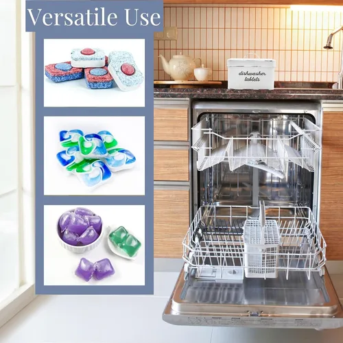 Vista 7 de AuldHome - Soporte para cápsulas de lavavajillas, contenedor para tabletas; esmalte blanco rústico para almacenamiento de cocina con tapa