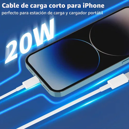 Vista 4 de [Certificado Apple MFi] Cable corto USB-C a Lightning (paquete de 3 0.6 pies), cable de carga rápida para iPhone, cable de carga USB-C de entrega