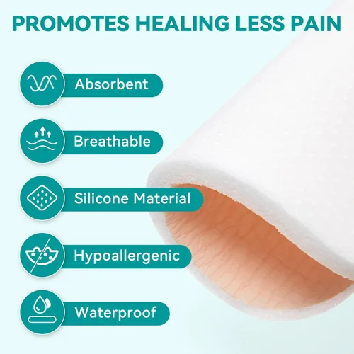 Vista 6 de Dimora Apósitos de Espuma de Silicona Sin Borde Paquete de 10 - 3" x 3" Altamente Absorbentes Adhesivos Impermeables para Heridas, Almohadillas