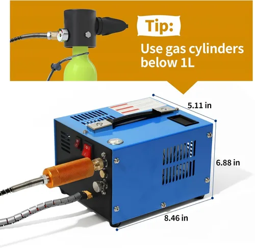Vista 2 de Compresor de aire PCP 4500Psi/30Mpa sin agua/aceite PCP bomba de aire, compresor automotriz de 12 V CC 110 V CA PCP pistola de aire con convertidor