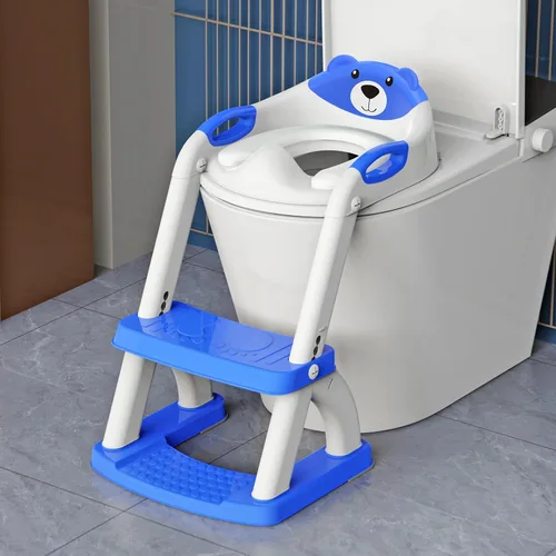 Vista 20 de SKYROKU - Asiento de entrenamiento para ir al baño, con escalera, para niños y niñas, cómodo y seguro con almohadillas antideslizantes
