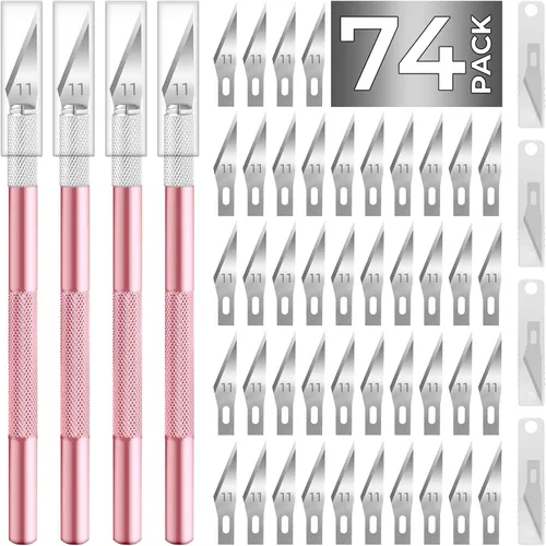 Vista 10 de Exacto - Cuchillo de manualidades, cuchillo de pasatiempo, paquete de 74 con 4 cuchillos afilados actualizados y 70 cuchillas de repuesto para arte