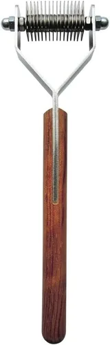 Vista 9 de Mars Coat King Original Dematting Undercoat - Rastrillo de aseo para perros y gatos, acero inoxidable con mango de madera, fabricado en Alemania, 20