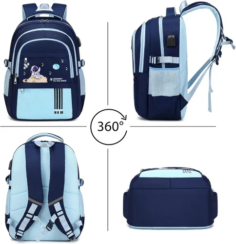 Vista 7 de Mochila para niños - Mochila para niños con bolsa de almuerzo - Juego de bolsa de libros para niños, niñas, adolescentes, escuela primaria