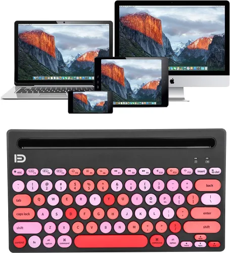 Vista 5 de HUO JI Teclado Inalámbrico Multidispositivo, Bluetooth y Modo Dual de 2.4G para iPad, Cambio a 3 Dispositivos para Celular, Tablet, PC, Smart TV