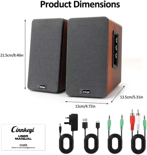 Vista 10 de Altavoces de PC de 50 W, altavoces de estantería de madera RCA, AUX