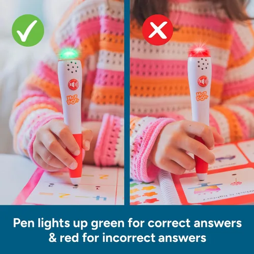 Vista 3 de Educational Insights - juguete para aprender a leer Hot Dots Jr. Let's Master Kindergarten con pluma con forma de "Ace" el perro parlante.