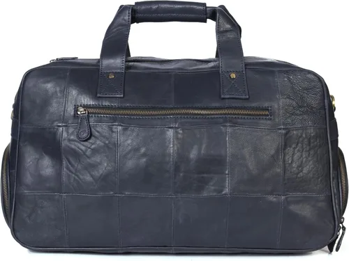 Vista 2 de Aaron Leather Goods - Bolsa de viaje de cuero para hombre con 2 compartimentos para zapatos debajo del asiento, Azul marino, Estilo clásico