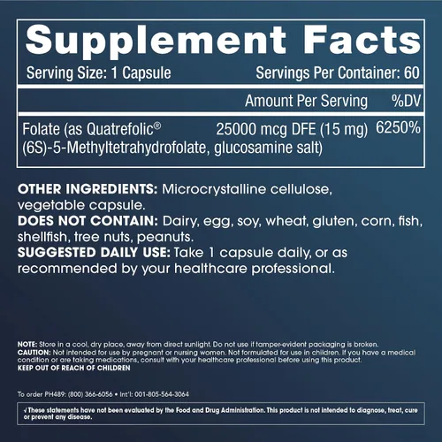 Vista 2 de ProHealth Metilfolato con folato cuatrifólico (15 mg, 60 cápsulas) - Folato activo de fuerza profesional