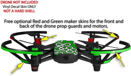 Vista 3 de Skin Decal Wrap 2 Pack para DJI Ryze Tello Drone Locknodes 03 Green Drone no incluido