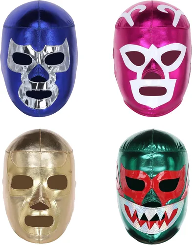 Vista 4 de Máscaras de lucha libre de calidad profesional (paquete de 8) Disfraz auténtico de Lucha Libre - Tamaño adulto Máscaras de Luchador hechas