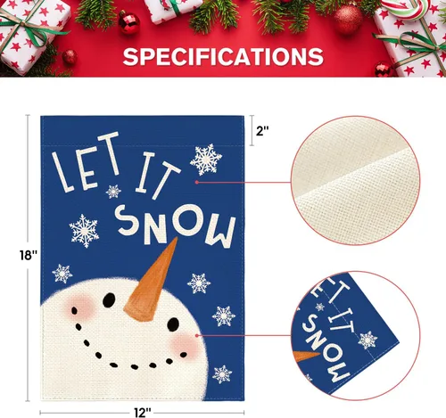 Vista 5 de AVOIN colorlife Azul Deja Que Nieve Muñeco de Nieve Copo de Nieve Bandera de Jardín 12 x 18 Pulgadas de Doble Cara, Bandera Decorativa de Navidad