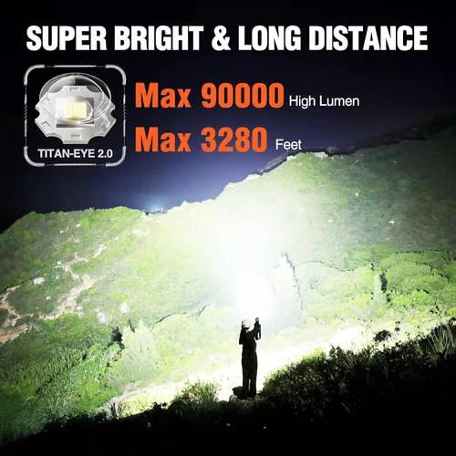 Vista 2 de Wdtpro Linternas LED Recargables de Alto Lúmenes, Linterna Recargable Súper Brillante de 90,000LM con Pantalla LCD, 5 Modos e Impermeable Potente
