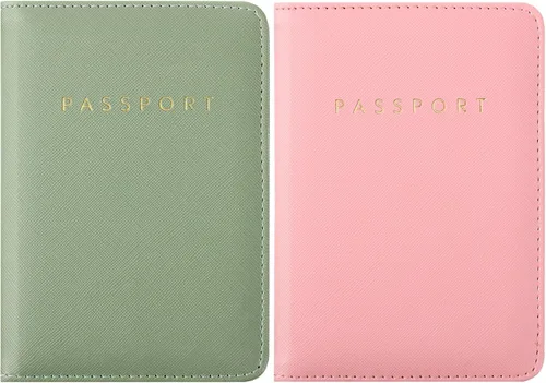Vista 10 de 2 piezas de funda de pasaporte para viaje, impermeable, de cuero, cartera, libro de viaje, artículos esenciales para crucero para mujeres y hombres
