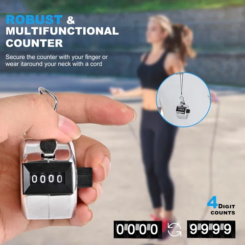 Vista 5 de TESEAS Clicker Counter - Contador manual de mano, contador de 4 dígitos, paquete de 2 contadores mecánicos de mano, clickers para pitch, umpire