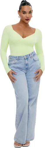 Vista 5 de Body de manga larga para mujer, doble forro, cuello en V, tanga adelgazante, colección Softhug