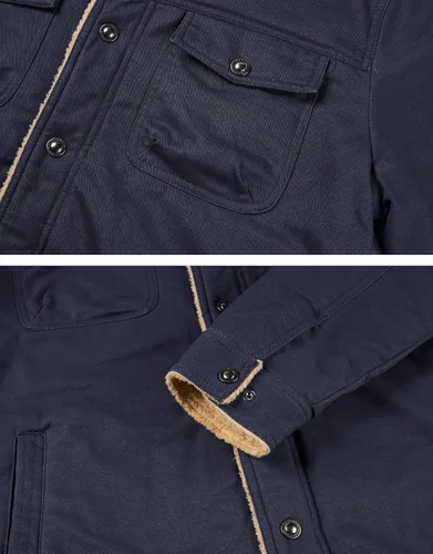 Vista 5 de MAGNIVIT Chaqueta tipo cargo de algodón para hombre, con forro polar, abrigo de trabajo con 5 bolsillos