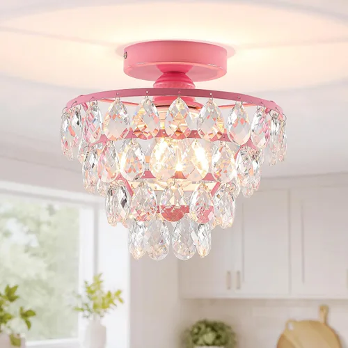 Vista 9 de Luupyia Mini lámpara de techo de cristal pequeña, moderna lámpara de techo de cristal para accesorios de pasillo, lámpara de araña plateada