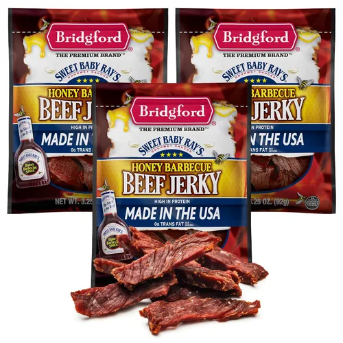 Vista 14 de Bridgford Sweet Baby Ray's Beef Jerky Honey BBQ de 3.25 onzas, paquete de 2 – Cecina alta en proteínas para impulso de energía del mediodía