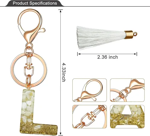 Vista 2 de Llavero de mochila para mujer, llavero de letra inicial para linda llave de automóvil, borla blanca y rosa, cristal brillante