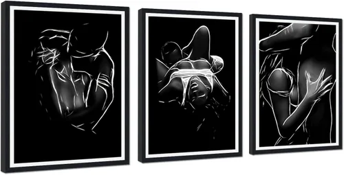 Vista 70 de Novatique 3 piezas de arte de pared sexy en blanco y negro para parejas desnudas, decoración de pared abstracta de amor para mujeres y hombres, arte