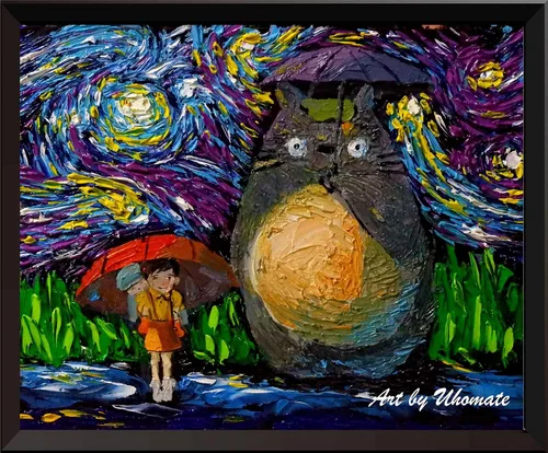 Vista 5 de Uhomate Decoración de pared inspirada en dibujos animados Vincent Van Gogh Noche estrellada pósteres para el hogar, lienzo para decoración de pared