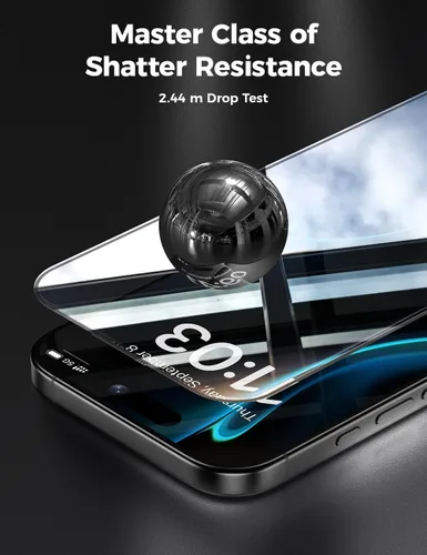 Vista 6 de BENKS GlassWarrior - Protector de pantalla de zafiro para iPhone 17 Pro de 6.3 pulgadas, vidrio templado curvado 3D de cobertura completa, claridad