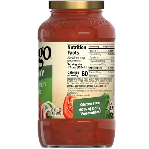 Vista 8 de Prego Tomate grueso con salsa de pasta de ajo y cebolla, tarro de 24 onzas