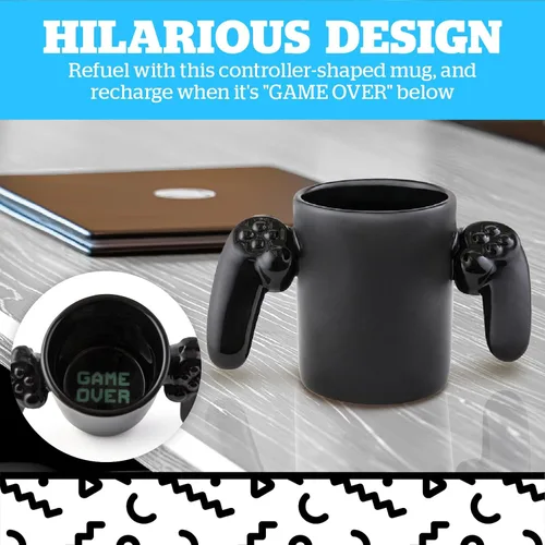 Vista 4 de BigMouth Inc Game Over, taza de cerámica, color negro