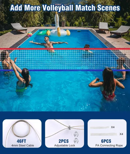 Vista 5 de Red de Voleibol Profesional NUEVA de Servicio Pesado, Cable de Acero para Aviones de 46 Pies, Mejorada Resistente a la Intemperie, Portátil