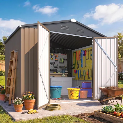 Vista 20 de AECOJOY Cobertizo de almacenamiento de metal para exteriores de 3 x 5 pies, cobertizo de herramientas de jardín resistente con puerta de gran
