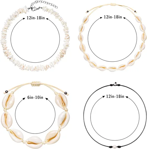 Vista 2 de TKUAMIGO Collar de concha de puka para mujer, gargantilla de perlas naturales, collar ajustable de conchas marinas, pulsera de concha de cauri