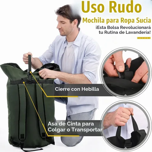 Vista 5 de Mochila para lavandería, 115L, resistente, extra grande, bolsa de ropa sucia con correas para el hombro, bolsa de ropa sucia con cierre de cordón