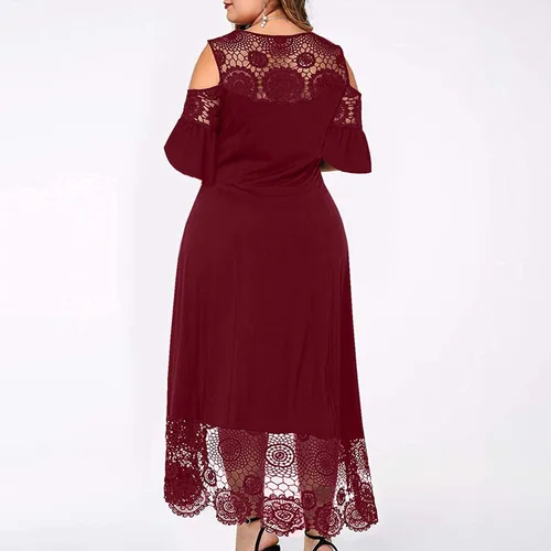 Vista 3 de MOBCTG Vestidos de talla grande para la iglesia de mujer, vestido de manga corta con volantes, vestido sin tirantes, talla L-5XL