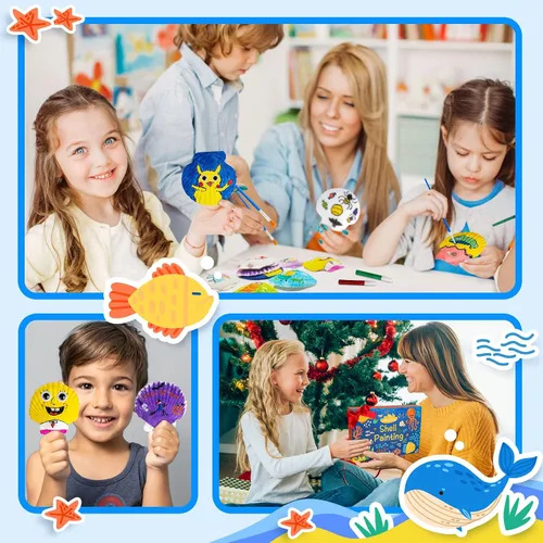 Vista 6 de Eleanore's Diary Kit de pintura de concha de mar para niños, manualidades de pintura que brilla en la oscuridad para niños y niñas, actividades
