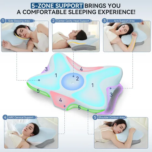 Vista 2 de Almohada Cervical Ergonómica para Soporte del Cuello, Almohadas Ortopédicas de Contorno de Espuma Viscoelástica para Dormir de Lado con Doble