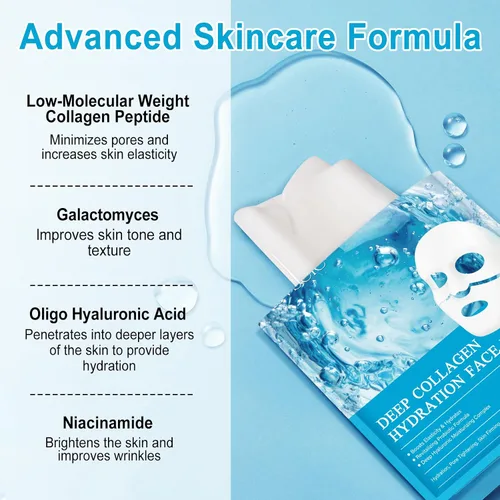 Vista 8 de Máscara profunda real de bio-colágeno, máscara facial de colágeno, máscara de colágeno para mujeres con ácido hialurónico, máscaras faciales
