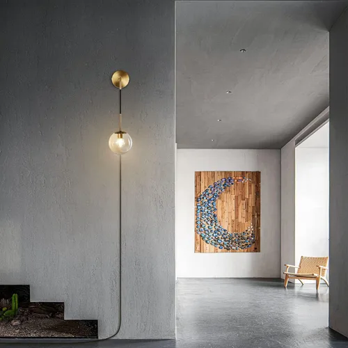 Vista 7 de KCO Lighting - Lámpara de pared moderna con globo dorado de mediados de siglo con cable de enchufe, aplique de pared minimalista con bola de vidrio
